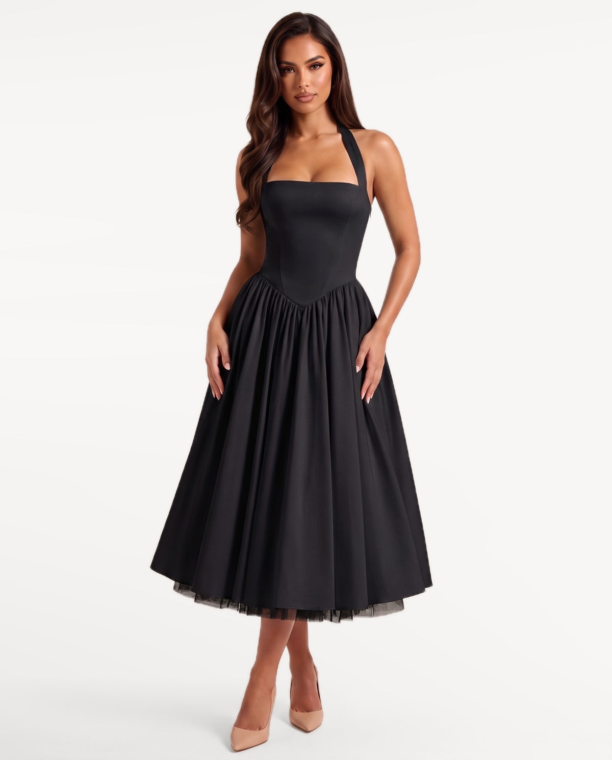Sabrina Midi Dress in Black – front view