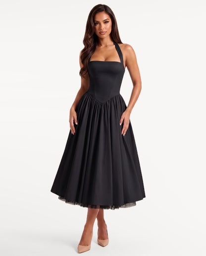 Sabrina Midi Dress in Black – front view