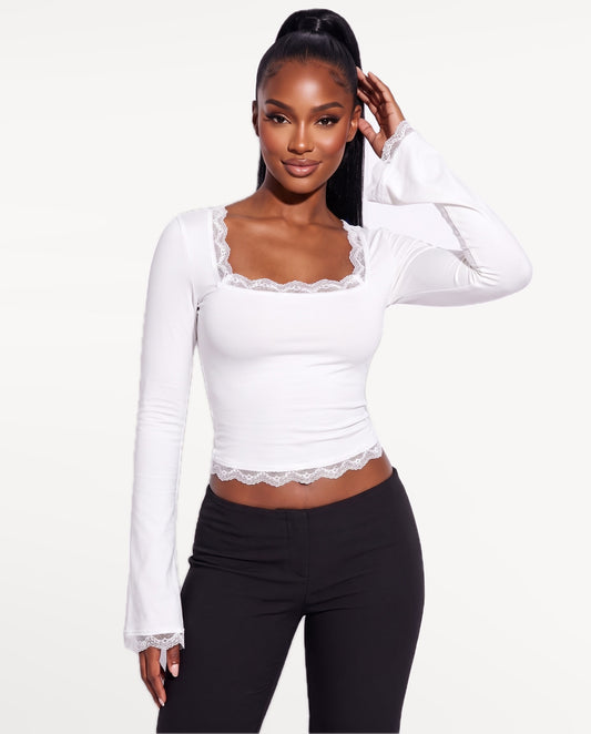Selene Lace Top in White – front view