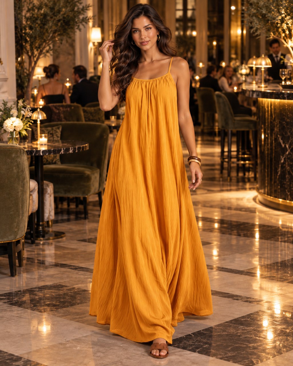 Seranova Maxi Dress in Orange – Evening lifestyle