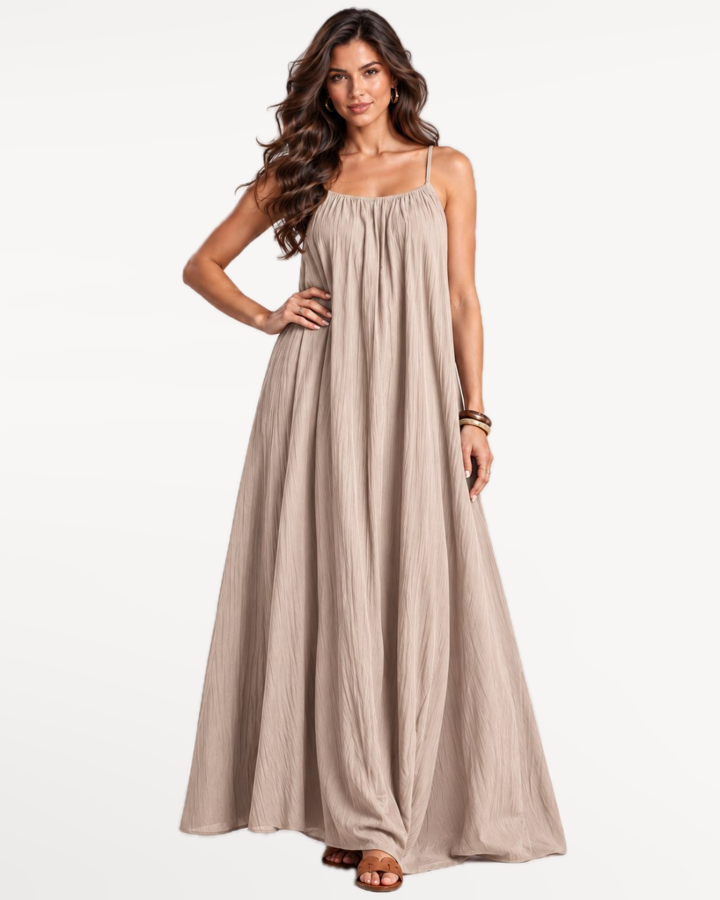 Seranova Maxi Dress in Khaki – Front view