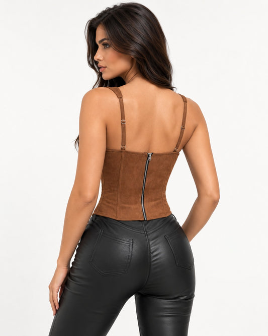 Cairenne Corset Top in Brown – back view | SKU: SOR-CAI-BROWN-XS,SOR-CAI-BROWN-S,SOR-CAI-BROWN-M,SOR-CAI-BROWN-L,SOR-CAI-BROWN-XL