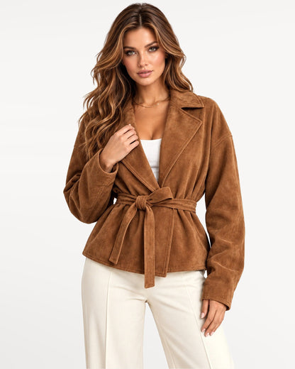 Sloane Suede Jacket in Brown – front view