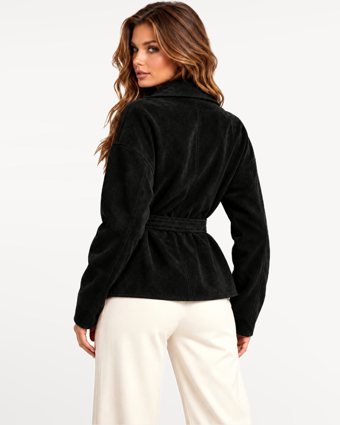 Sloane Suede Jacket in Black – back view | SKU: SOR-SLO-BLACK-XS,SOR-SLO-BLACK-S,SOR-SLO-BLACK-M,SOR-SLO-BLACK-L,SOR-SLO-BLACK-XL