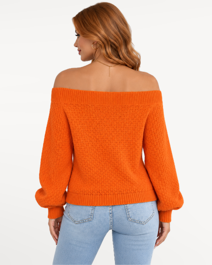 Avelisse Knit Sweater in Orange – view 2 | SKU: AKS-395817264038571-ORANGE-XS,AKS-395817264038571-ORANGE-S,AKS-395817264038571-ORANGE-M,AKS-395817264038571-ORANGE-L,AKS-395817264038571-ORANGE-XL