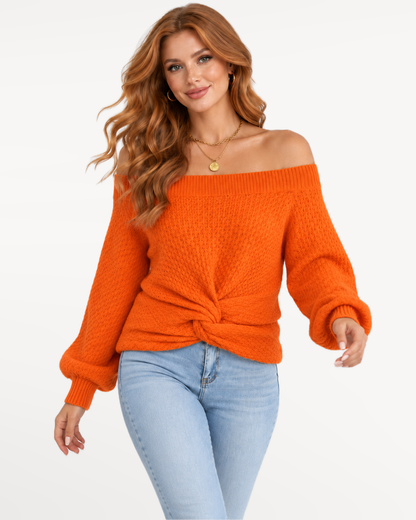 Avelisse Knit Sweater in Orange – view 5 | SKU: AKS-395817264038571-ORANGE-XS,AKS-395817264038571-ORANGE-S,AKS-395817264038571-ORANGE-M,AKS-395817264038571-ORANGE-L,AKS-395817264038571-ORANGE-XL