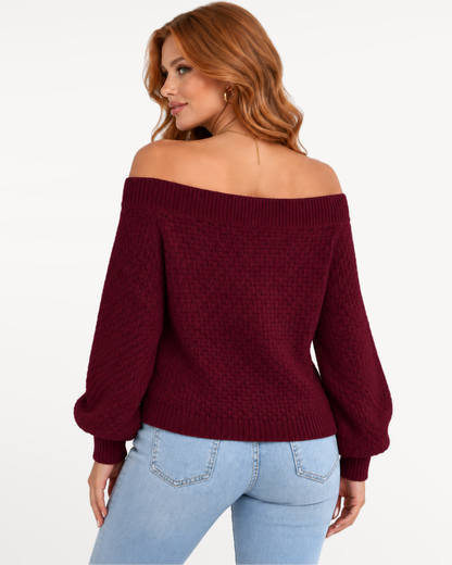 Avelisse Knit Sweater in Wine Red – view 2 | SKU: AKS-395817264038571-WINERED-XS,AKS-395817264038571-WINERED-S,AKS-395817264038571-WINERED-M,AKS-395817264038571-WINERED-L,AKS-395817264038571-WINERED-XL