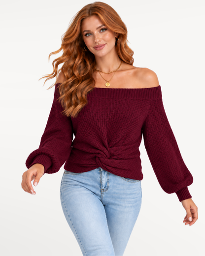 Avelisse Knit Sweater in Wine Red – view 5 | SKU: AKS-395817264038571-WINERED-XS,AKS-395817264038571-WINERED-S,AKS-395817264038571-WINERED-M,AKS-395817264038571-WINERED-L,AKS-395817264038571-WINERED-XL