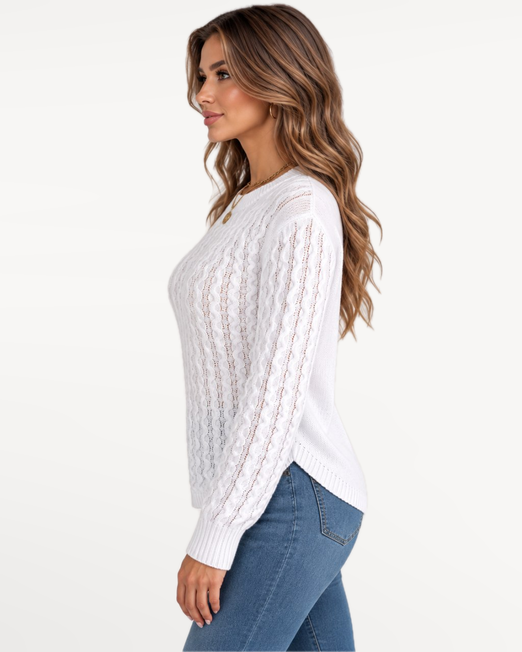 Solenne Knit Sweater in White – Side view