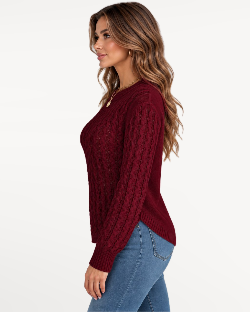 Solenne Knit Sweater in Burgundy – Side view