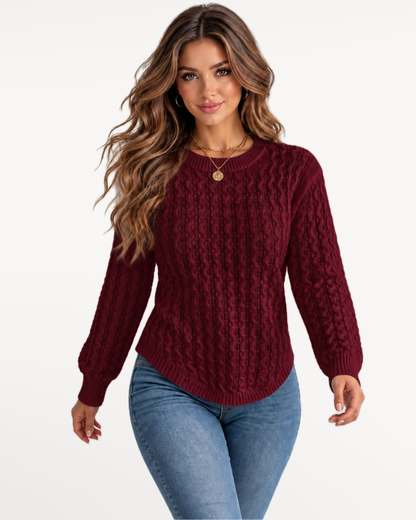 Solenne Knit Sweater in Burgundy – Studio movement | SKU: SKS-427816935204671-BURGUNDY-XS,SKS-427816935204671-BURGUNDY-S,SKS-427816935204671-BURGUNDY-M,SKS-427816935204671-BURGUNDY-L,SKS-427816935204671-BURGUNDY-XL