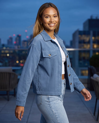 Tessa Corduroy Jacket in Blue – lifestyle | SKU: SOR-TESSA-BLU-XS,SOR-TESSA-BLU-S,SOR-TESSA-BLU-M,SOR-TESSA-BLU-L,SOR-TESSA-BLU-XL