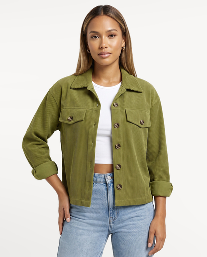 Tessa Corduroy Jacket in Green – front view