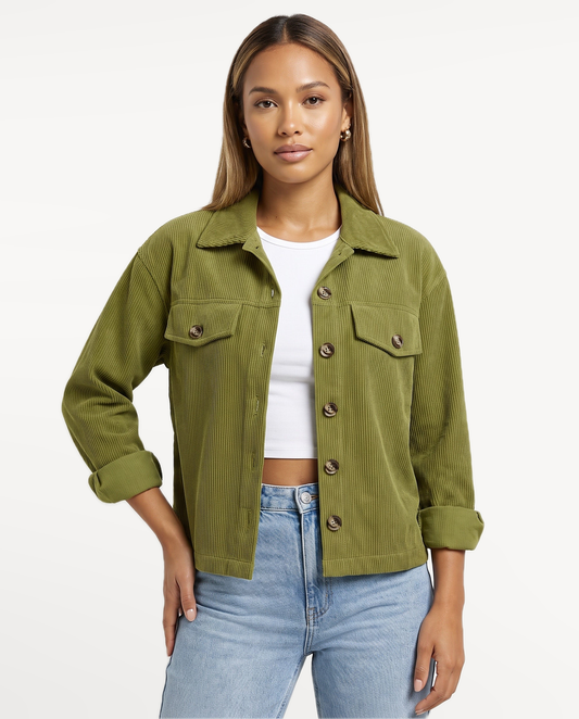 Tessa Corduroy Jacket in Green – front view