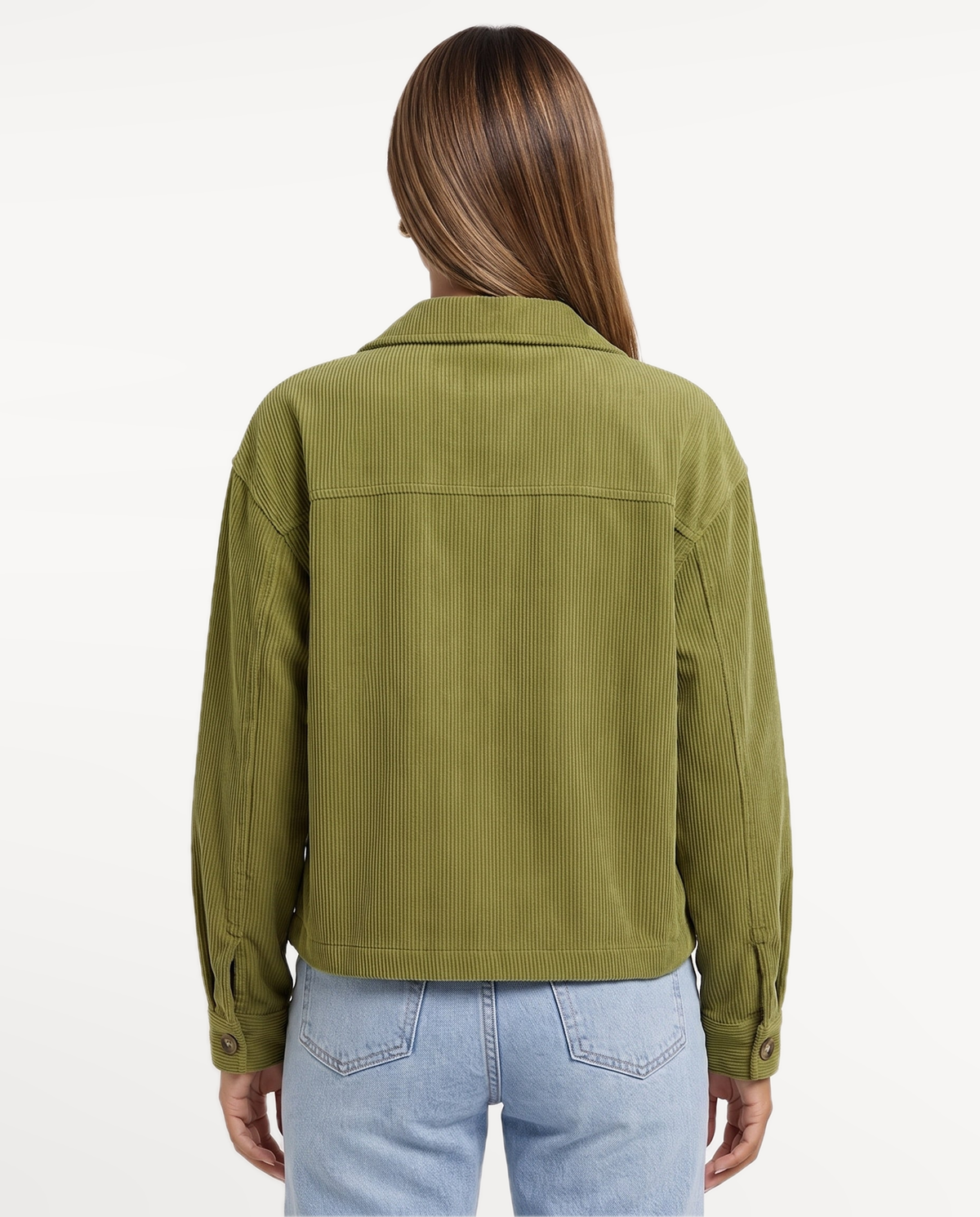 Tessa Corduroy Jacket in Green – back view | SKU: SOR-TESSA-GRN-XS,SOR-TESSA-GRN-S,SOR-TESSA-GRN-M,SOR-TESSA-GRN-L,SOR-TESSA-GRN-XL