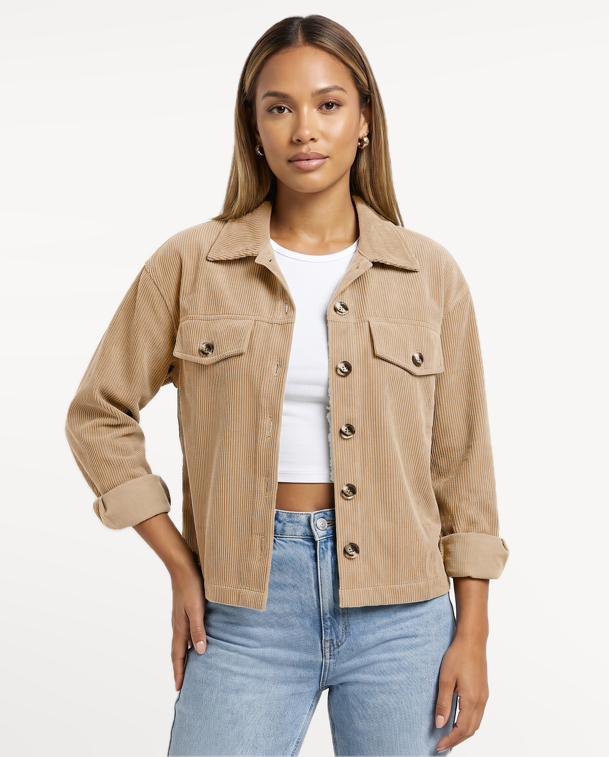 Tessa Corduroy Jacket in Beige – front view