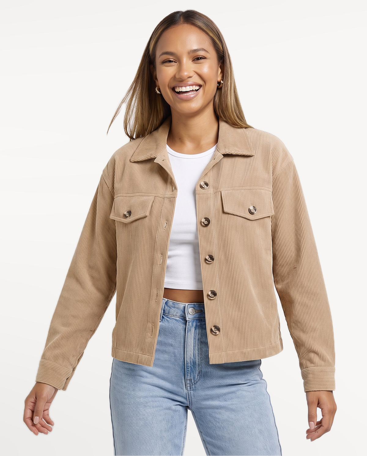 Tessa Corduroy Jacket in Beige – natural smile, studio | SKU: SOR-TESSA-BEI-XS,SOR-TESSA-BEI-S,SOR-TESSA-BEI-M,SOR-TESSA-BEI-L,SOR-TESSA-BEI-XL