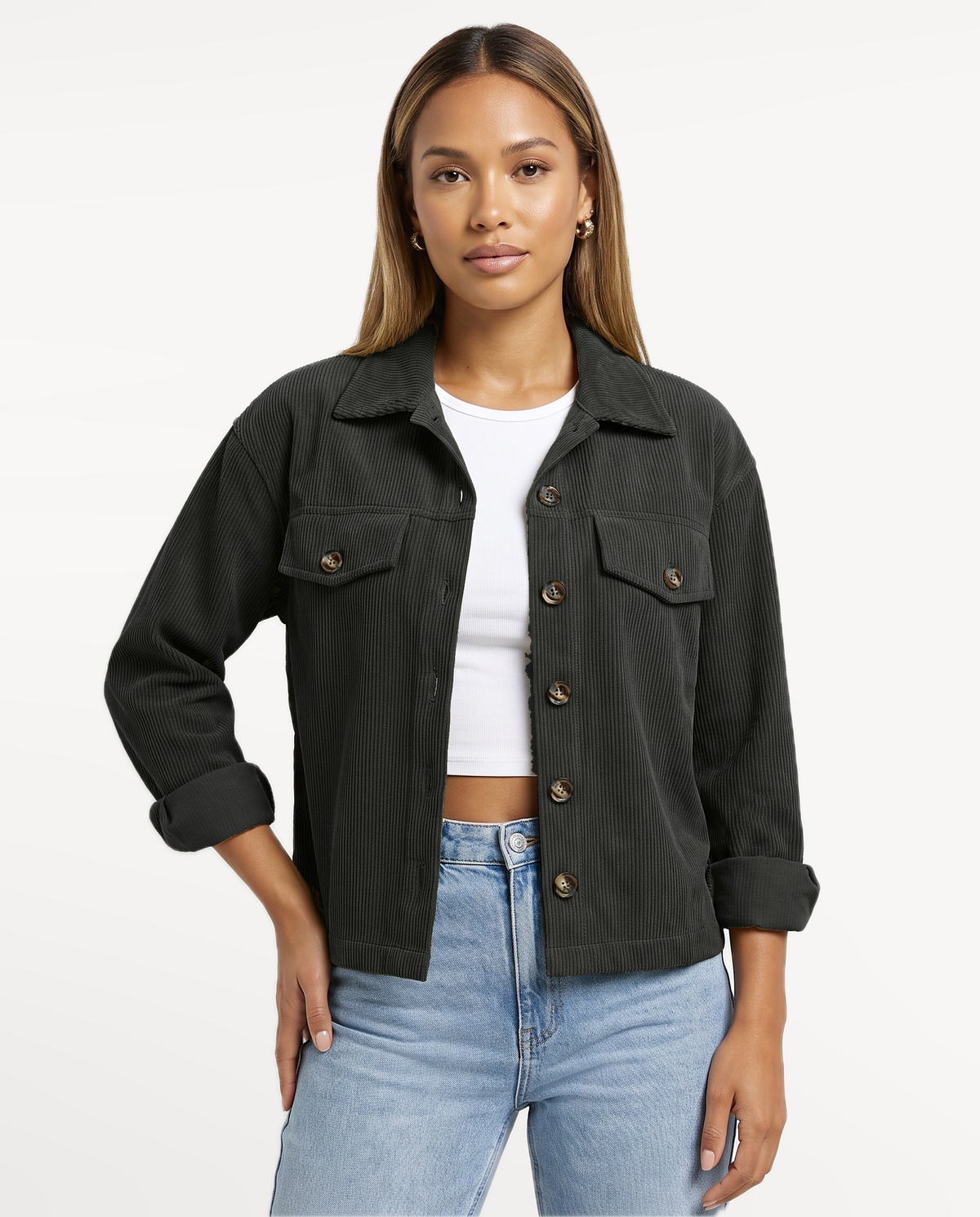 Tessa Corduroy Jacket in Black – front view