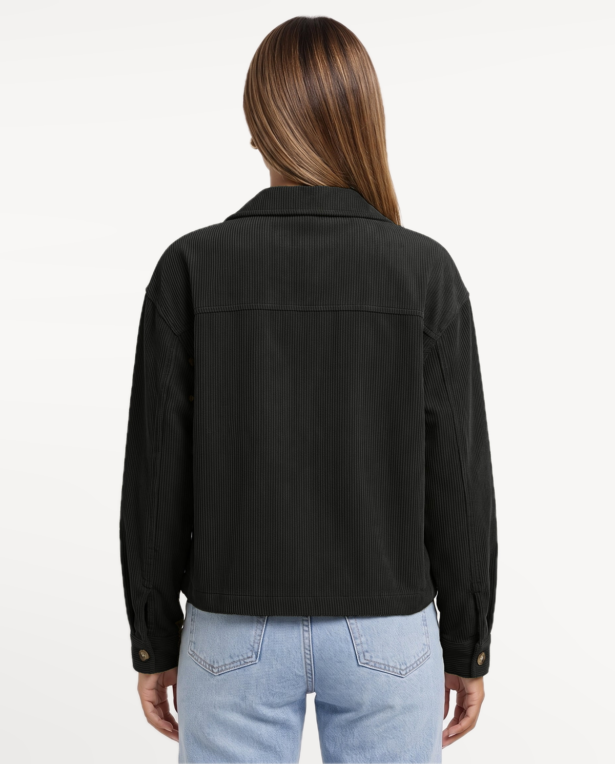 Tessa Corduroy Jacket in Black – back view | SKU: SOR-TESSA-BLK-XS,SOR-TESSA-BLK-S,SOR-TESSA-BLK-M,SOR-TESSA-BLK-L,SOR-TESSA-BLK-XL