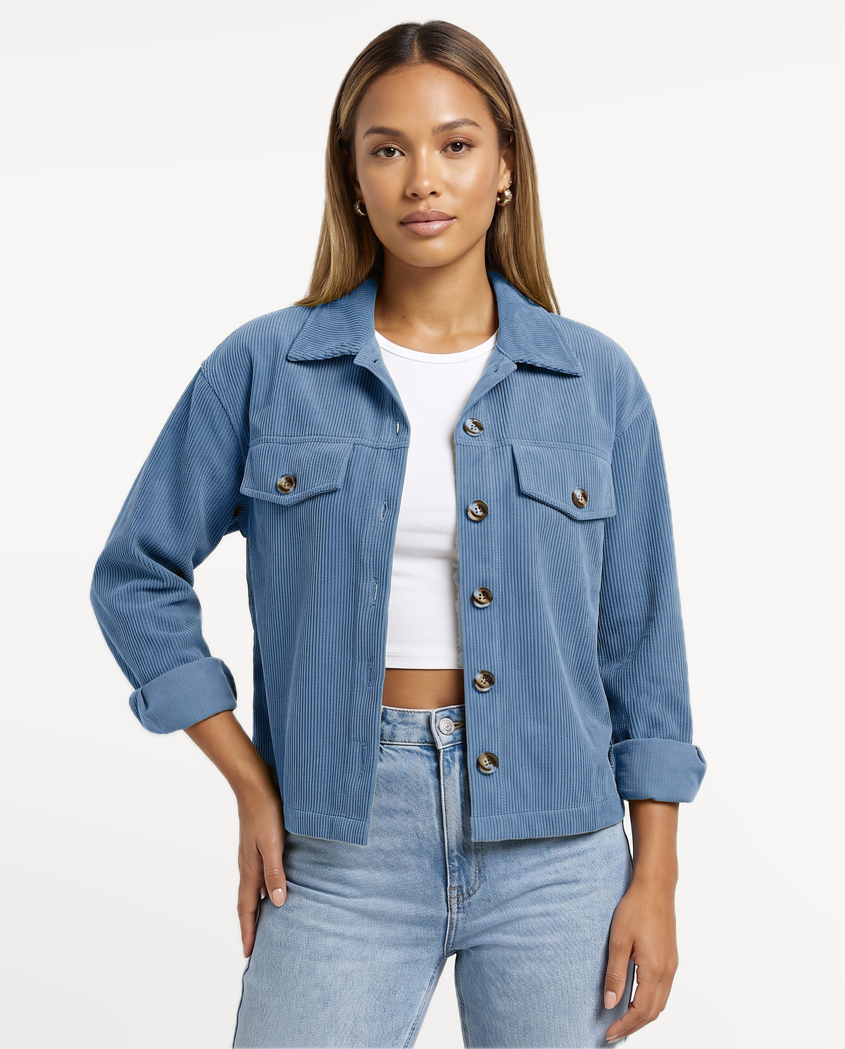 Tessa Corduroy Jacket in Blue – front view