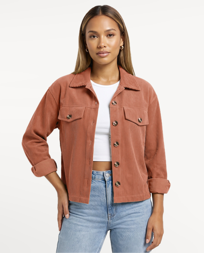 Tessa Corduroy Jacket in Coffee – front view