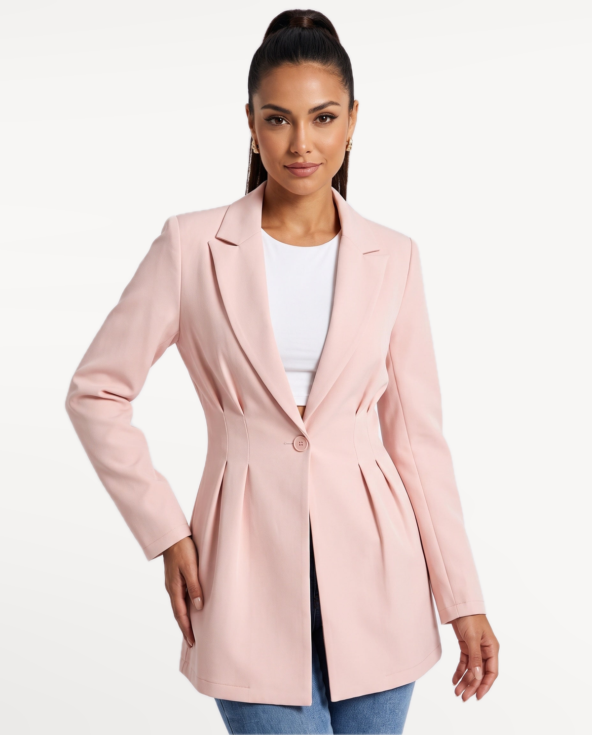 Valeria Tailored Blazer in Pink – Front view