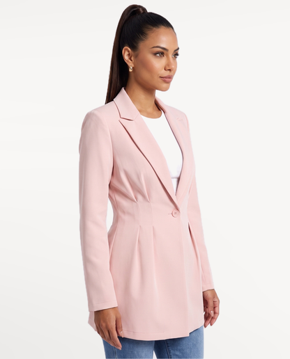 Valeria Tailored Blazer in Pink – Right three-quarter view | SKU: SOR-VALERIA-PNK-XS,SOR-VALERIA-PNK-S,SOR-VALERIA-PNK-M,SOR-VALERIA-PNK-L,SOR-VALERIA-PNK-XL