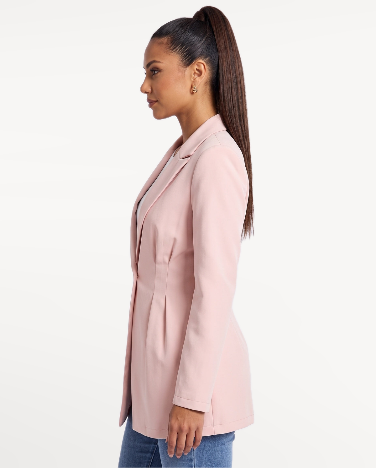 Valeria Tailored Blazer in Pink – Left side view | SKU: SOR-VALERIA-PNK-XS,SOR-VALERIA-PNK-S,SOR-VALERIA-PNK-M,SOR-VALERIA-PNK-L,SOR-VALERIA-PNK-XL