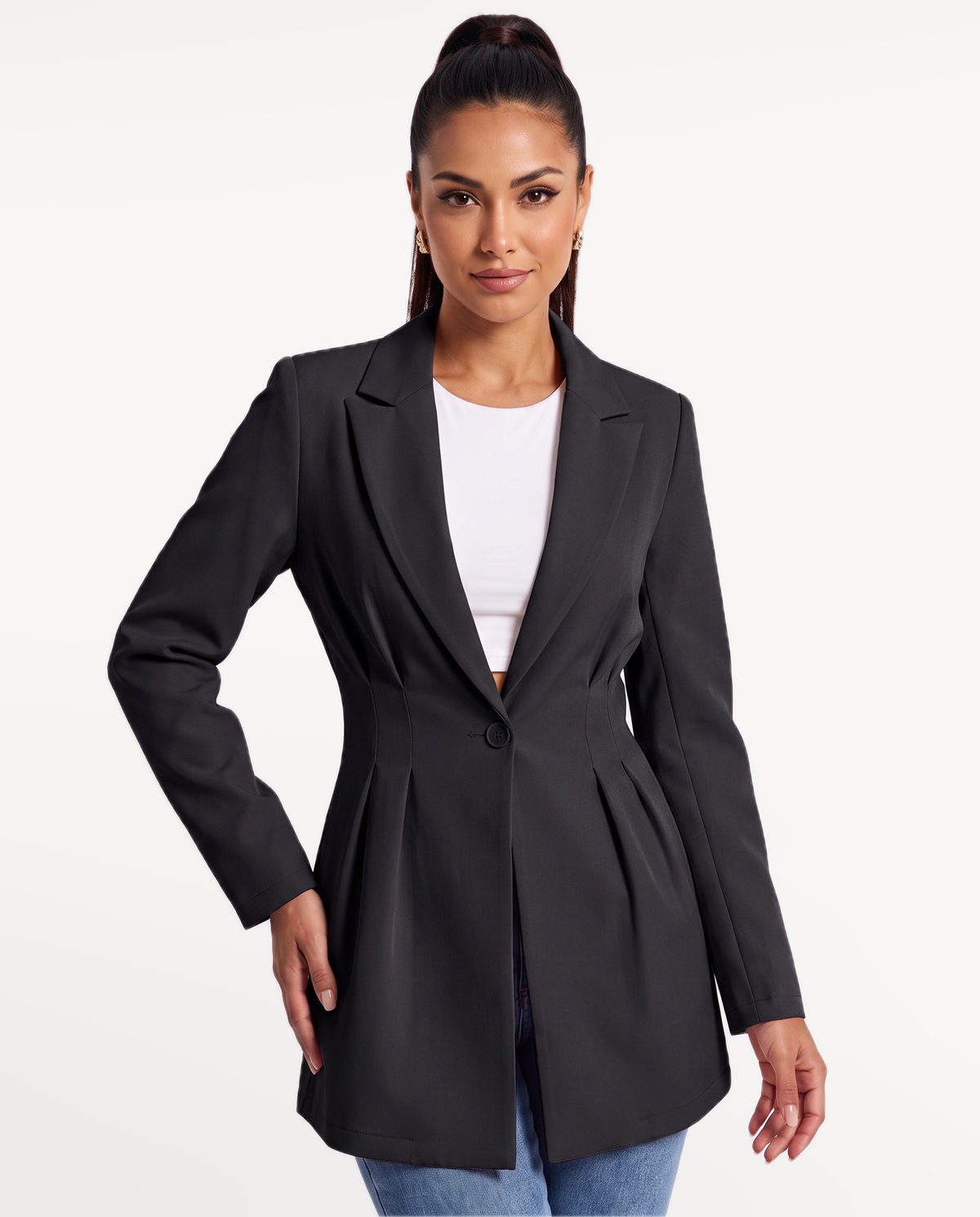 Valeria Tailored Blazer in Black – Front view