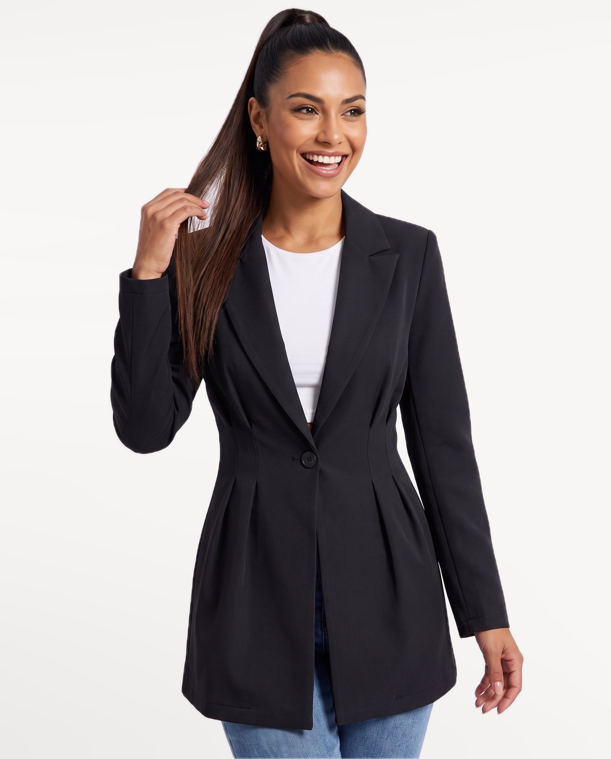 Valeria Tailored Blazer in Black – Studio laugh | SKU: SOR-VALERIA-BLK-XS,SOR-VALERIA-BLK-S,SOR-VALERIA-BLK-M,SOR-VALERIA-BLK-L,SOR-VALERIA-BLK-XL
