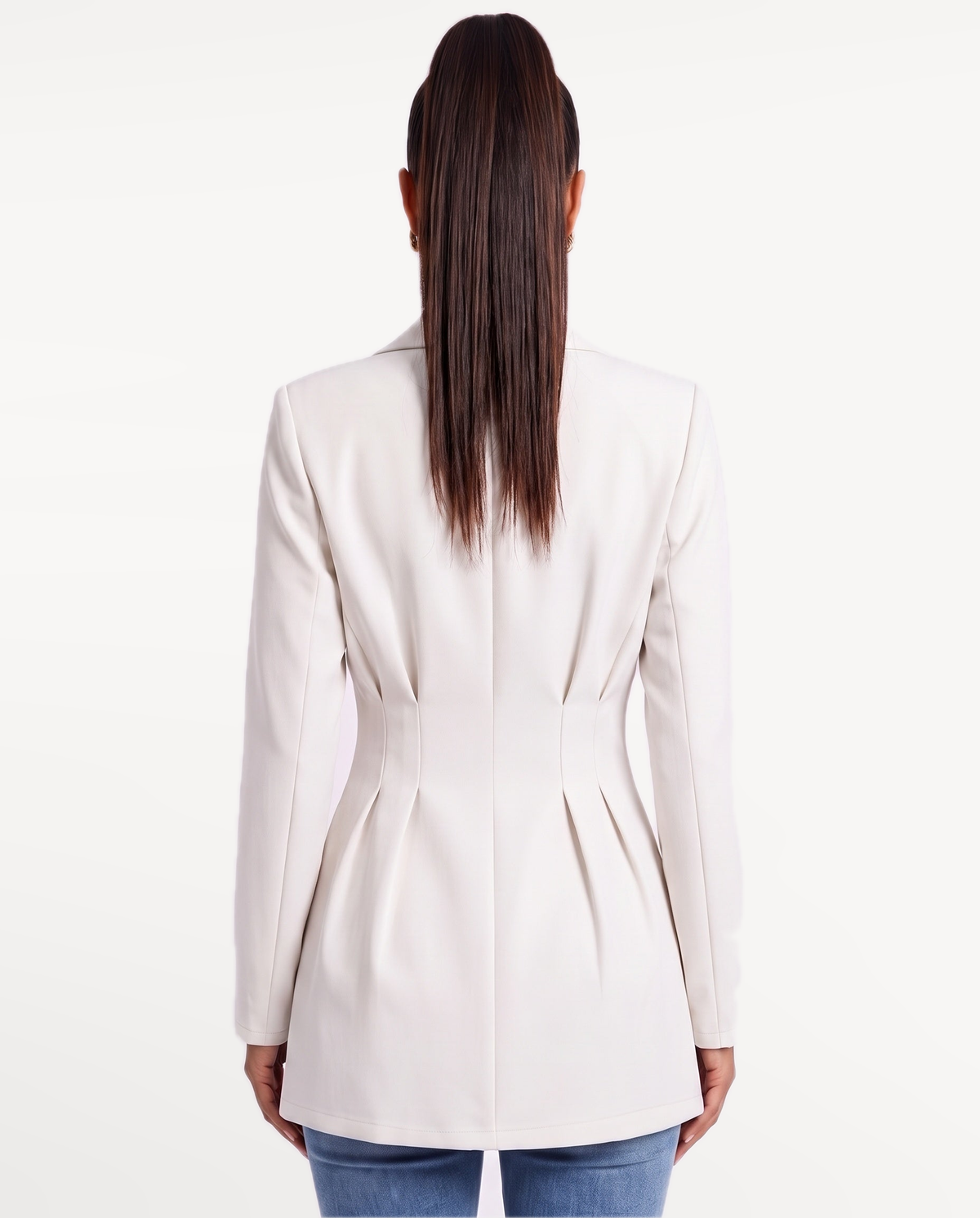 Valeria Tailored Blazer in White – Back view | SKU: SOR-VALERIA-WHT-XS,SOR-VALERIA-WHT-S,SOR-VALERIA-WHT-M,SOR-VALERIA-WHT-L,SOR-VALERIA-WHT-XL
