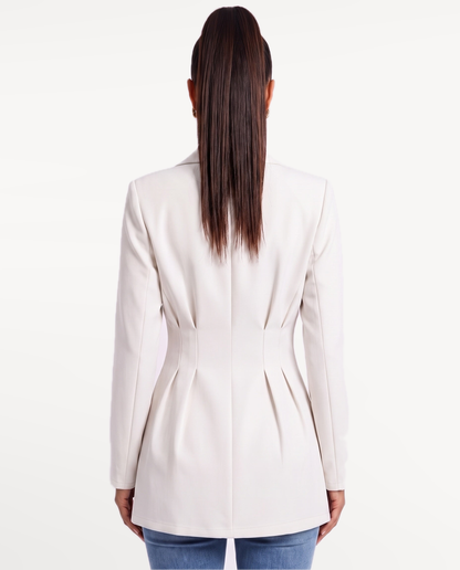 Valeria Tailored Blazer in White – Back view | SKU: SOR-VALERIA-WHT-XS,SOR-VALERIA-WHT-S,SOR-VALERIA-WHT-M,SOR-VALERIA-WHT-L,SOR-VALERIA-WHT-XL