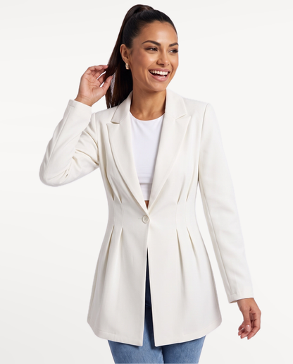 Valeria Tailored Blazer in White – Studio laugh | SKU: SOR-VALERIA-WHT-XS,SOR-VALERIA-WHT-S,SOR-VALERIA-WHT-M,SOR-VALERIA-WHT-L,SOR-VALERIA-WHT-XL