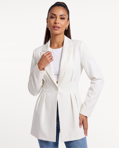 Valeria Tailored Blazer in White – Studio editorial | SKU: SOR-VALERIA-WHT-XS,SOR-VALERIA-WHT-S,SOR-VALERIA-WHT-M,SOR-VALERIA-WHT-L,SOR-VALERIA-WHT-XL