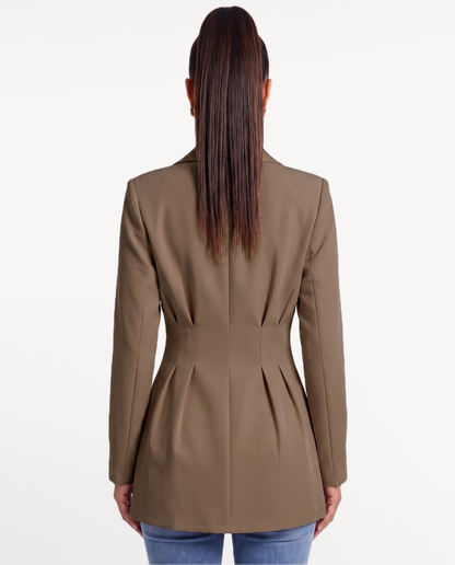 Valeria Tailored Blazer in Dark Brown – Back view | SKU: SOR-VALERIA-DBR-XS,SOR-VALERIA-DBR-S,SOR-VALERIA-DBR-M,SOR-VALERIA-DBR-L,SOR-VALERIA-DBR-XL