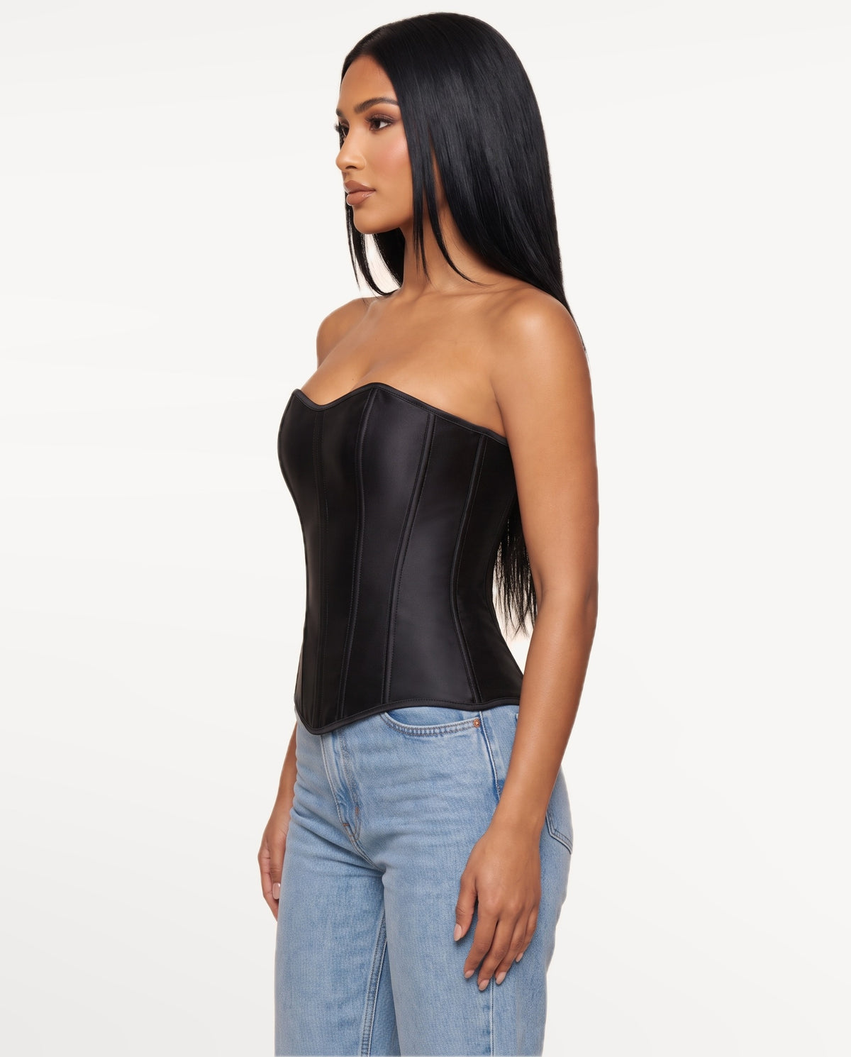 Vedette Corset Top in Black – side view | SKU: SOR-VEDETTE-BLK-XS,SOR-VEDETTE-BLK-S,SOR-VEDETTE-BLK-M,SOR-VEDETTE-BLK-L,SOR-VEDETTE-BLK-XL