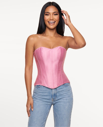 Vedette Corset Top in Pink – emotional pose | SKU: SOR-VEDETTE-PNK-XS,SOR-VEDETTE-PNK-S,SOR-VEDETTE-PNK-M,SOR-VEDETTE-PNK-L,SOR-VEDETTE-PNK-XL