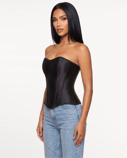 Vedette Corset Top in Black – side view | SKU: SOR-VEDETTE-BLK-XS,SOR-VEDETTE-BLK-S,SOR-VEDETTE-BLK-M,SOR-VEDETTE-BLK-L,SOR-VEDETTE-BLK-XL