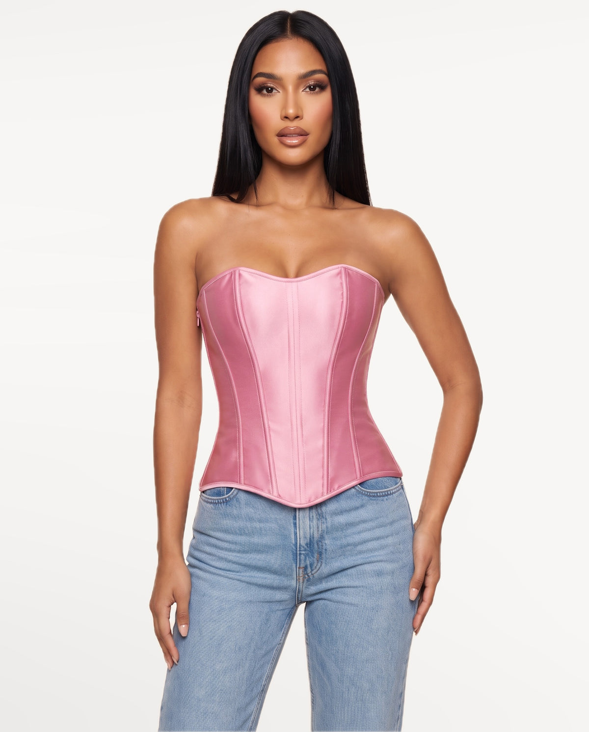 Vedette Corset Top in Pink – emotional pose | SKU: SOR-VEDETTE-PNK-XS,SOR-VEDETTE-PNK-S,SOR-VEDETTE-PNK-M,SOR-VEDETTE-PNK-L,SOR-VEDETTE-PNK-XL