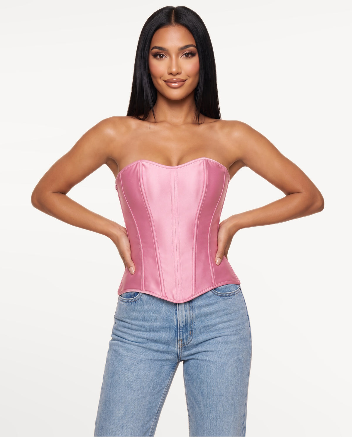 Vedette Corset Top in Pink – emotional pose | SKU: SOR-VEDETTE-PNK-XS,SOR-VEDETTE-PNK-S,SOR-VEDETTE-PNK-M,SOR-VEDETTE-PNK-L,SOR-VEDETTE-PNK-XL