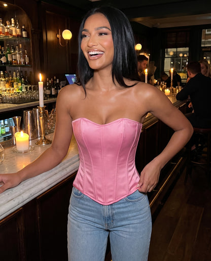 Vedette Corset Top in Pink – lifestyle | SKU: SOR-VEDETTE-PNK-XS,SOR-VEDETTE-PNK-S,SOR-VEDETTE-PNK-M,SOR-VEDETTE-PNK-L,SOR-VEDETTE-PNK-XL