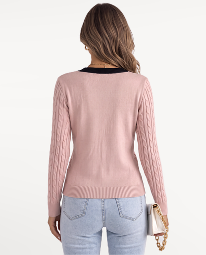 Avelisse Bow Sweater in Pink – view 2 | SKU: ABS-583104729641857-PINK-XS,ABS-583104729641857-PINK-S,ABS-583104729641857-PINK-M,ABS-583104729641857-PINK-L,ABS-583104729641857-PINK-XL