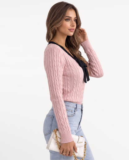 Avelisse Bow Sweater in Pink – view 3 | SKU: ABS-583104729641857-PINK-XS,ABS-583104729641857-PINK-S,ABS-583104729641857-PINK-M,ABS-583104729641857-PINK-L,ABS-583104729641857-PINK-XL