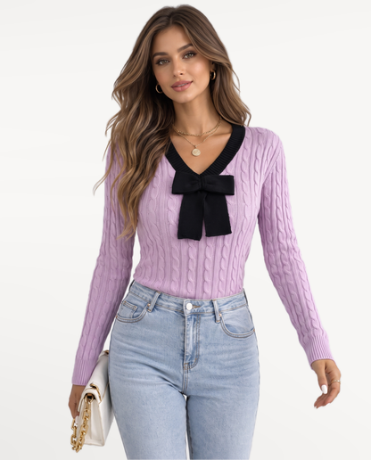 Avelisse Bow Sweater in Purple – view 5 | SKU: ABS-583104729641857-PURPLE-XS,ABS-583104729641857-PURPLE-S,ABS-583104729641857-PURPLE-M,ABS-583104729641857-PURPLE-L,ABS-583104729641857-PURPLE-XL