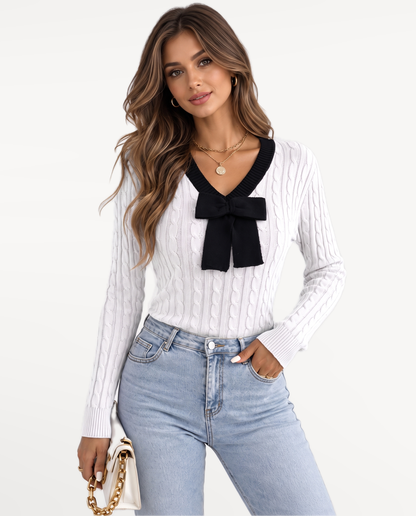 Avelisse Bow Sweater in White – view 1