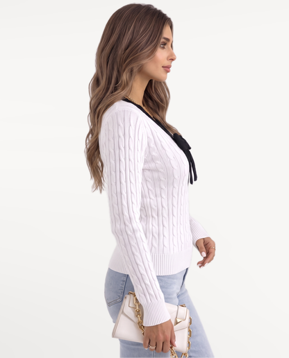 Avelisse Bow Sweater in White – view 3 | SKU: ABS-583104729641857-WHITE-XS,ABS-583104729641857-WHITE-S,ABS-583104729641857-WHITE-M,ABS-583104729641857-WHITE-L,ABS-583104729641857-WHITE-XL