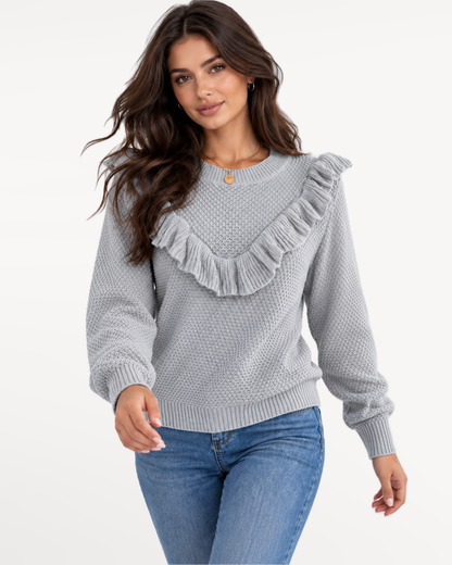 Virelune Ruffle Sweater in Gray – view 6 | SKU: VRS-826451739062814-GRAY-XS,VRS-826451739062814-GRAY-S,VRS-826451739062814-GRAY-M,VRS-826451739062814-GRAY-L,VRS-826451739062814-GRAY-XL
