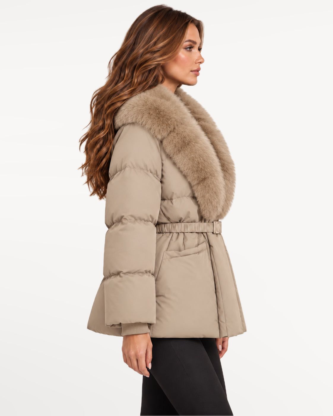 Vivienne Puffer in Khaki – right side view | SKU: SOR-VIV-KHA-XS,SOR-VIV-KHA-S,SOR-VIV-KHA-M,SOR-VIV-KHA-L,SOR-VIV-KHA-XL