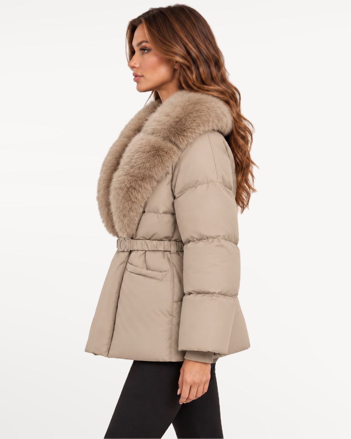 Vivienne Puffer in Khaki – left side view | SKU: SOR-VIV-KHA-XS,SOR-VIV-KHA-S,SOR-VIV-KHA-M,SOR-VIV-KHA-L,SOR-VIV-KHA-XL
