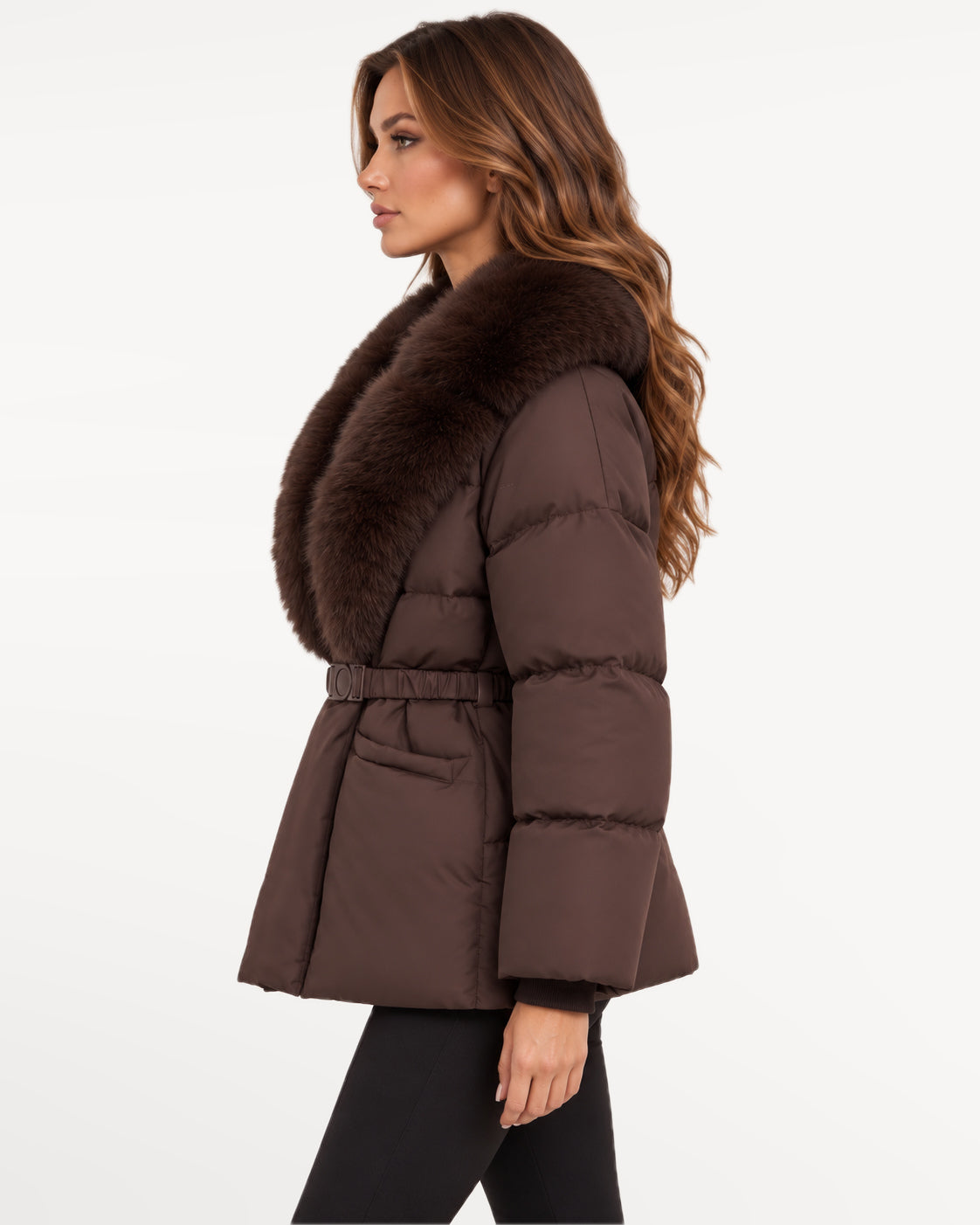 Vivienne Puffer in Brown – left side view | SKU: SOR-VIV-BRN-XS,SOR-VIV-BRN-S,SOR-VIV-BRN-M,SOR-VIV-BRN-L,SOR-VIV-BRN-XL